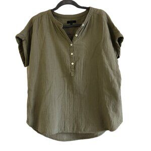 Quince 100% Organic Cotton Gauze Roll Sleeve Shirt Size M Artichoke Henley